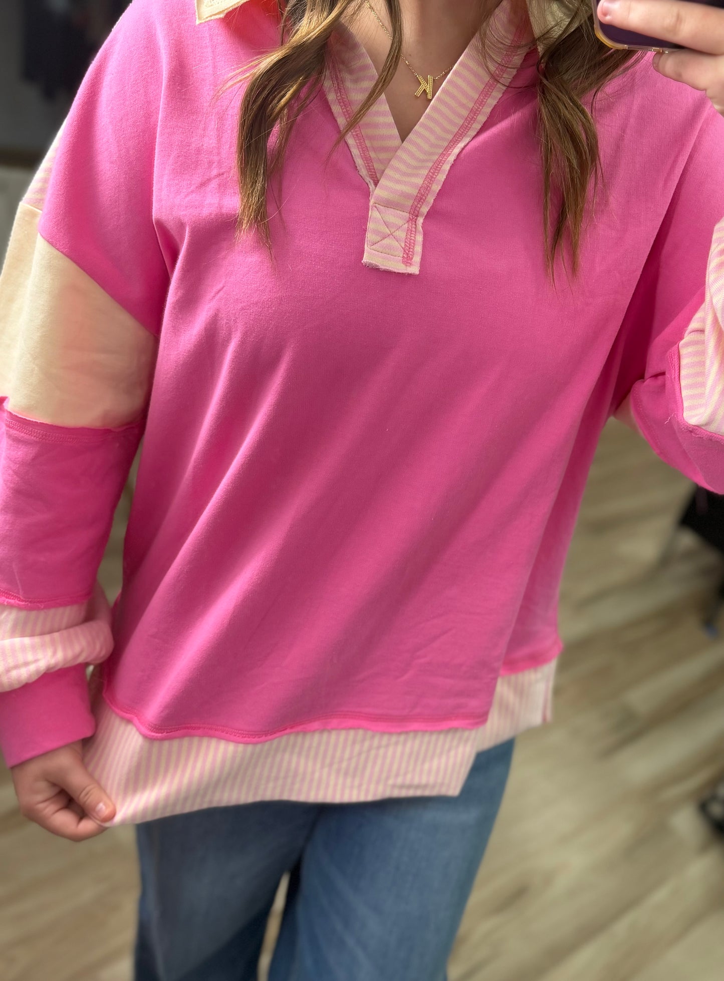 PINK & CREAM STRIPE TOP