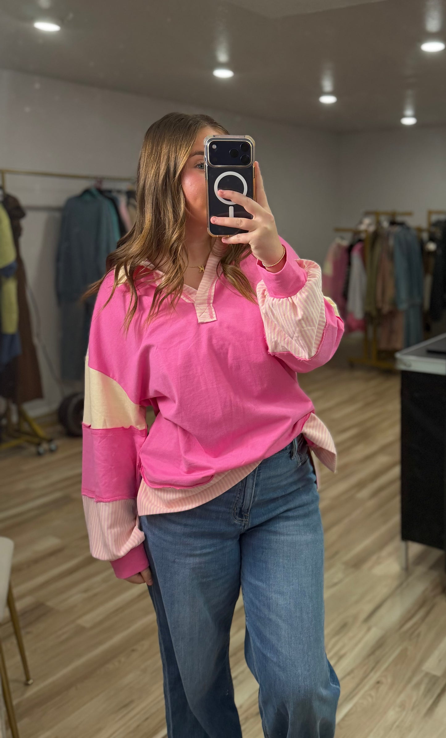 PINK & CREAM STRIPE TOP